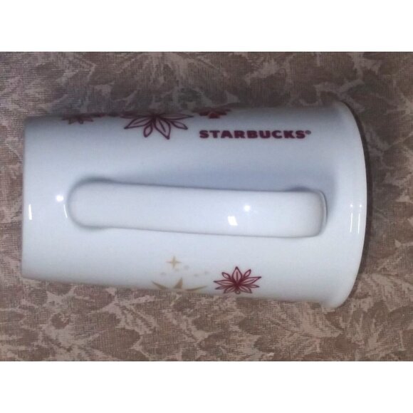 Starbucks 2013 Mug VINTAGE Holiday Coffee Mug Red Snowflakes Poinsettias 12 Oz - Picture 8 of 8